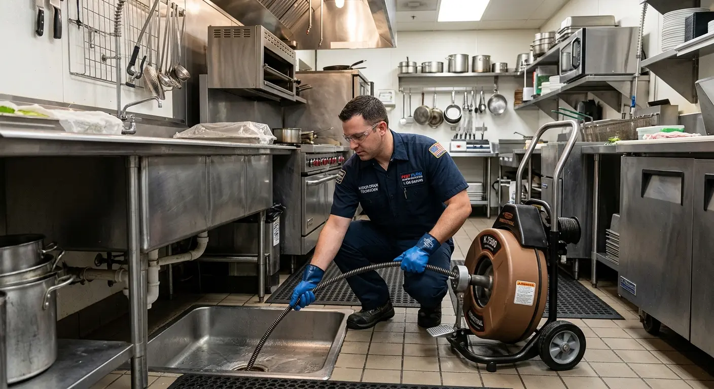 Commercial drain cleaning service in a restaurant kitchen in Black Mountain